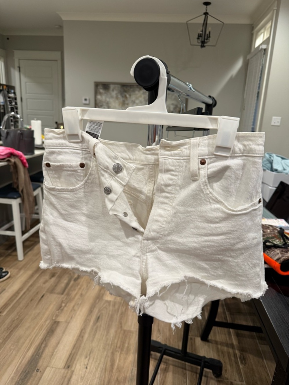 Levi's White Frayed Hem Denim Cutoff Shorts